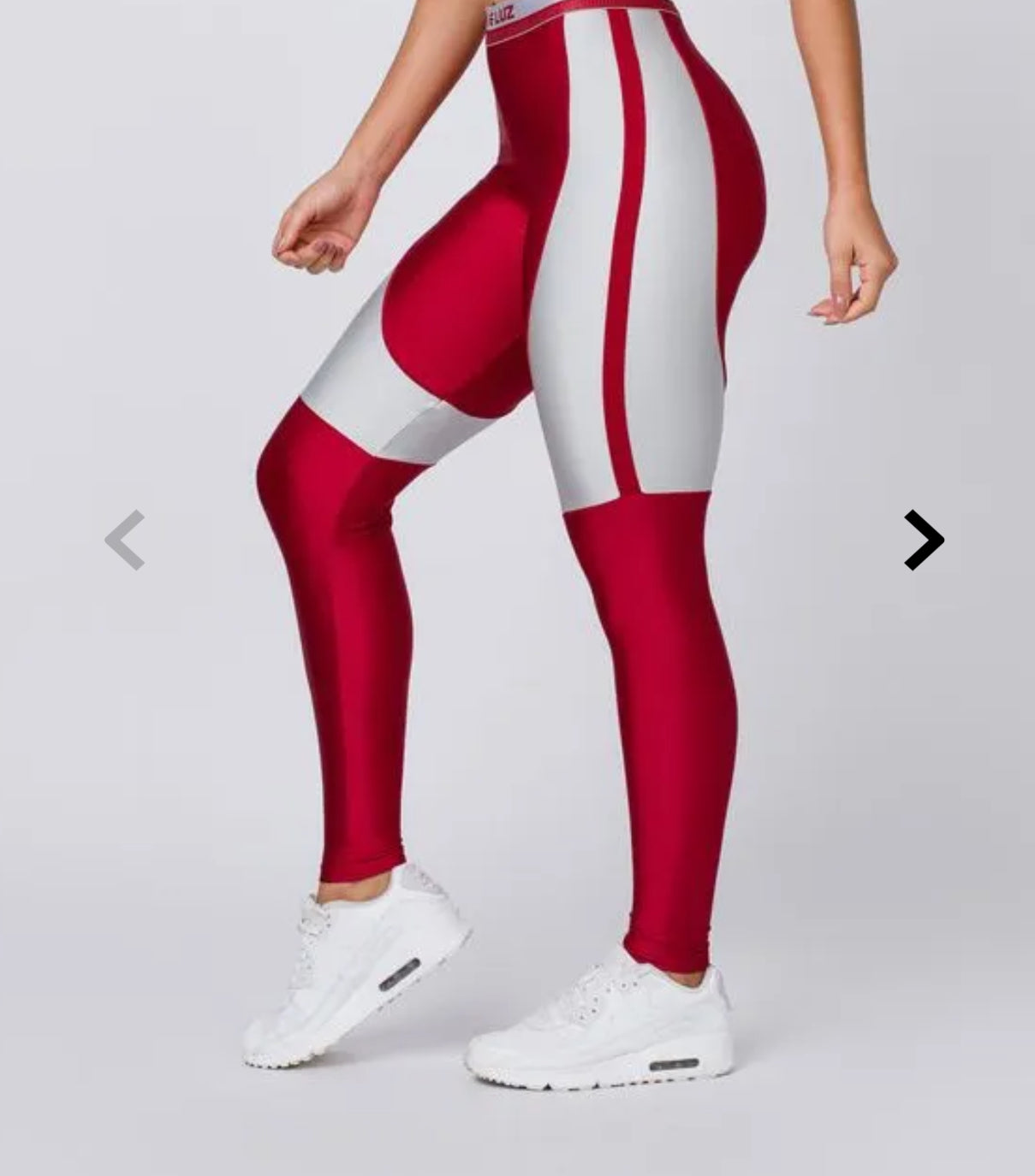 Calça poliamida carmim com recorte prata metalizado e elástico personalizado