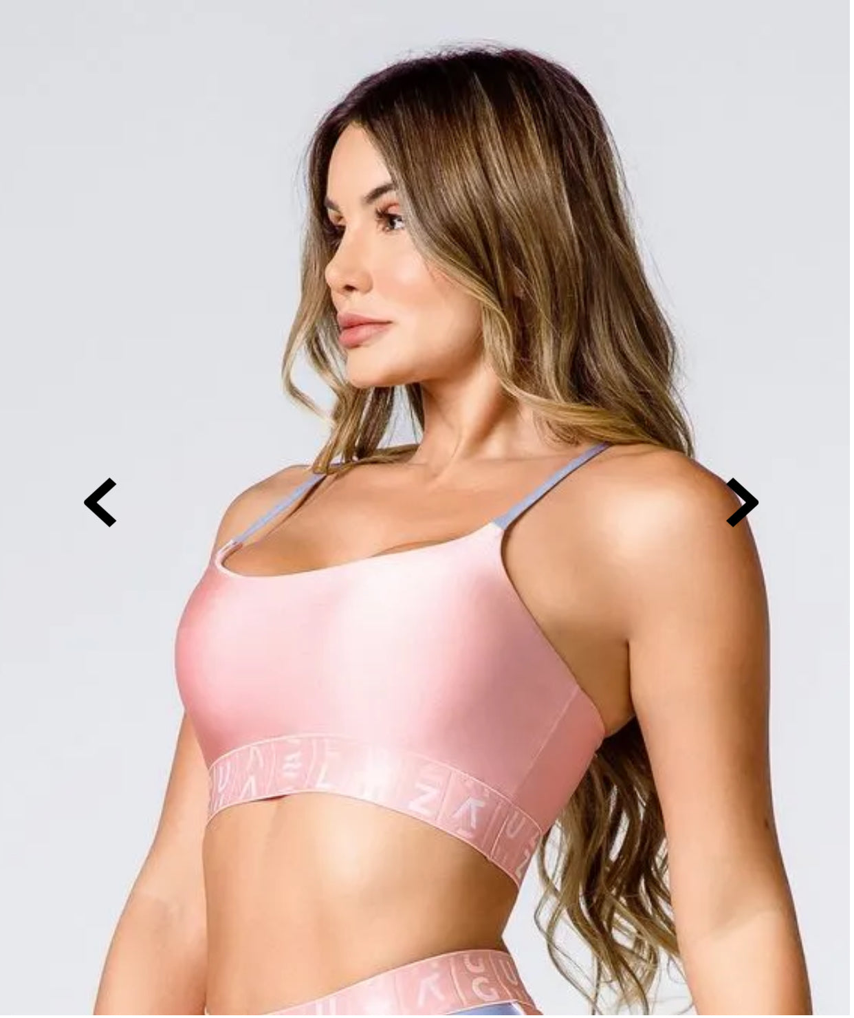 Conjunto poliamida rosa claro e azul infinito com elástico feminino