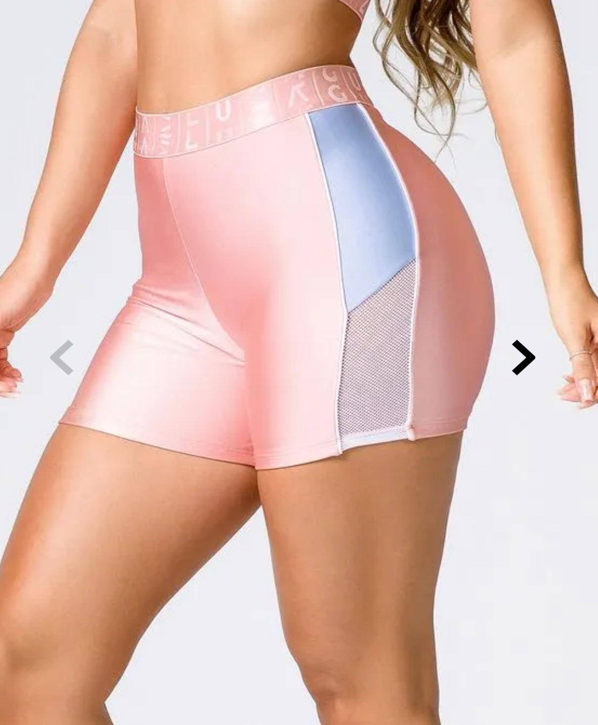 Conjunto poliamida rosa claro e azul infinito com elástico feminino
