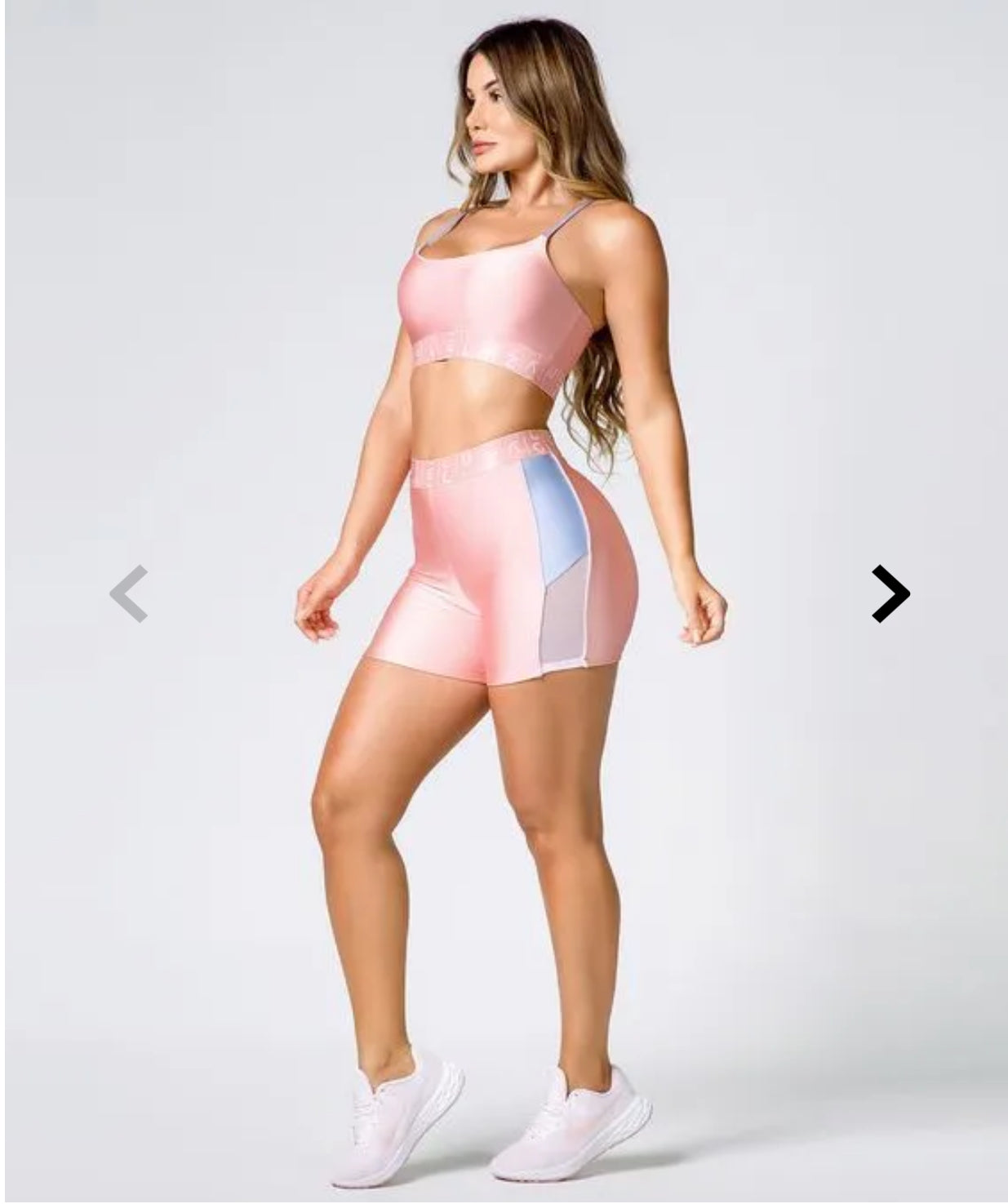 Conjunto poliamida rosa claro e azul infinito com elástico feminino