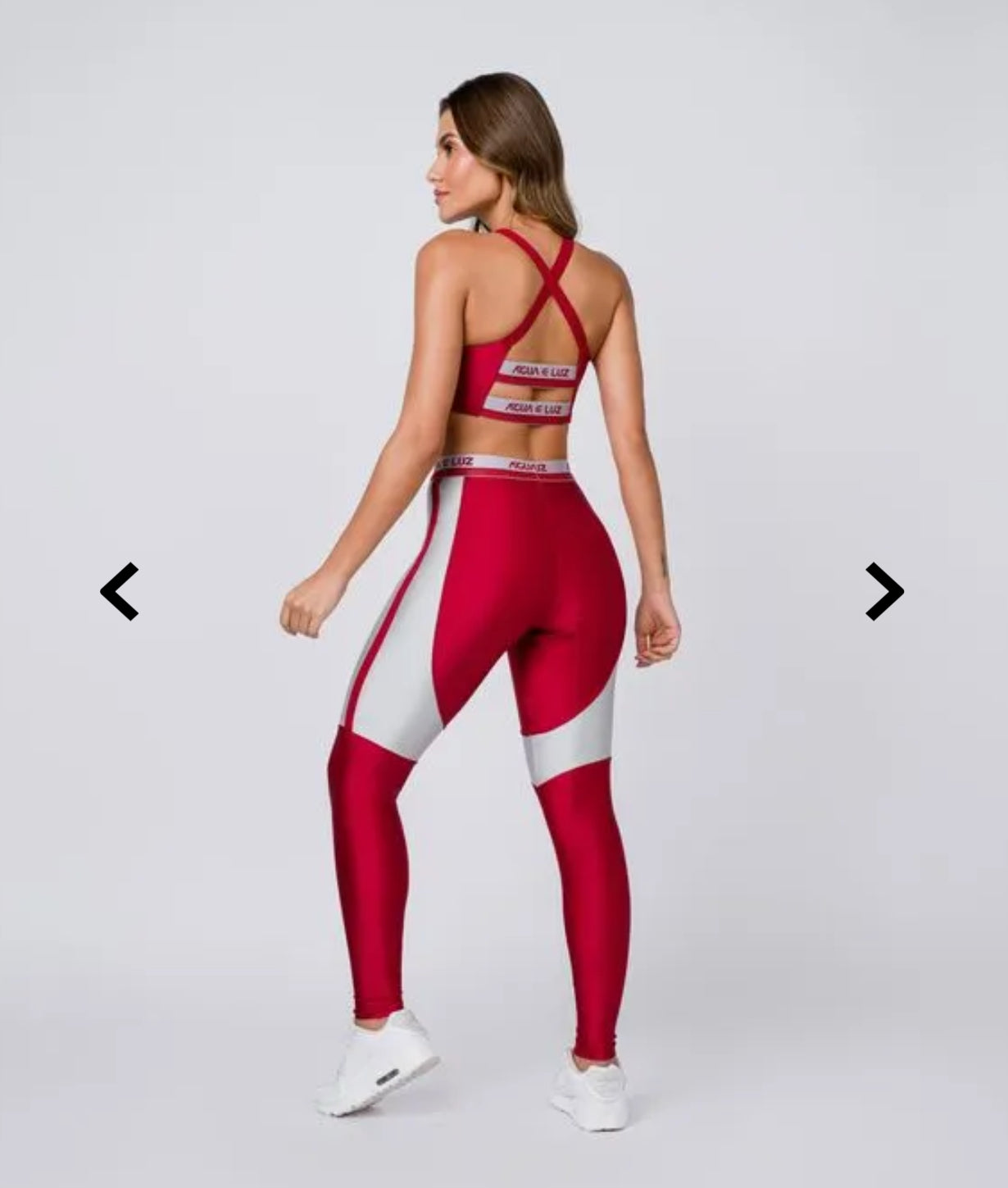 Calça poliamida carmim com recorte prata metalizado e elástico personalizado