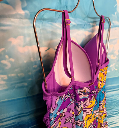 Swimsuit / Maiô com Sainha Sobreposta e Bojo – Lilás ou Azul Marinho Estampad