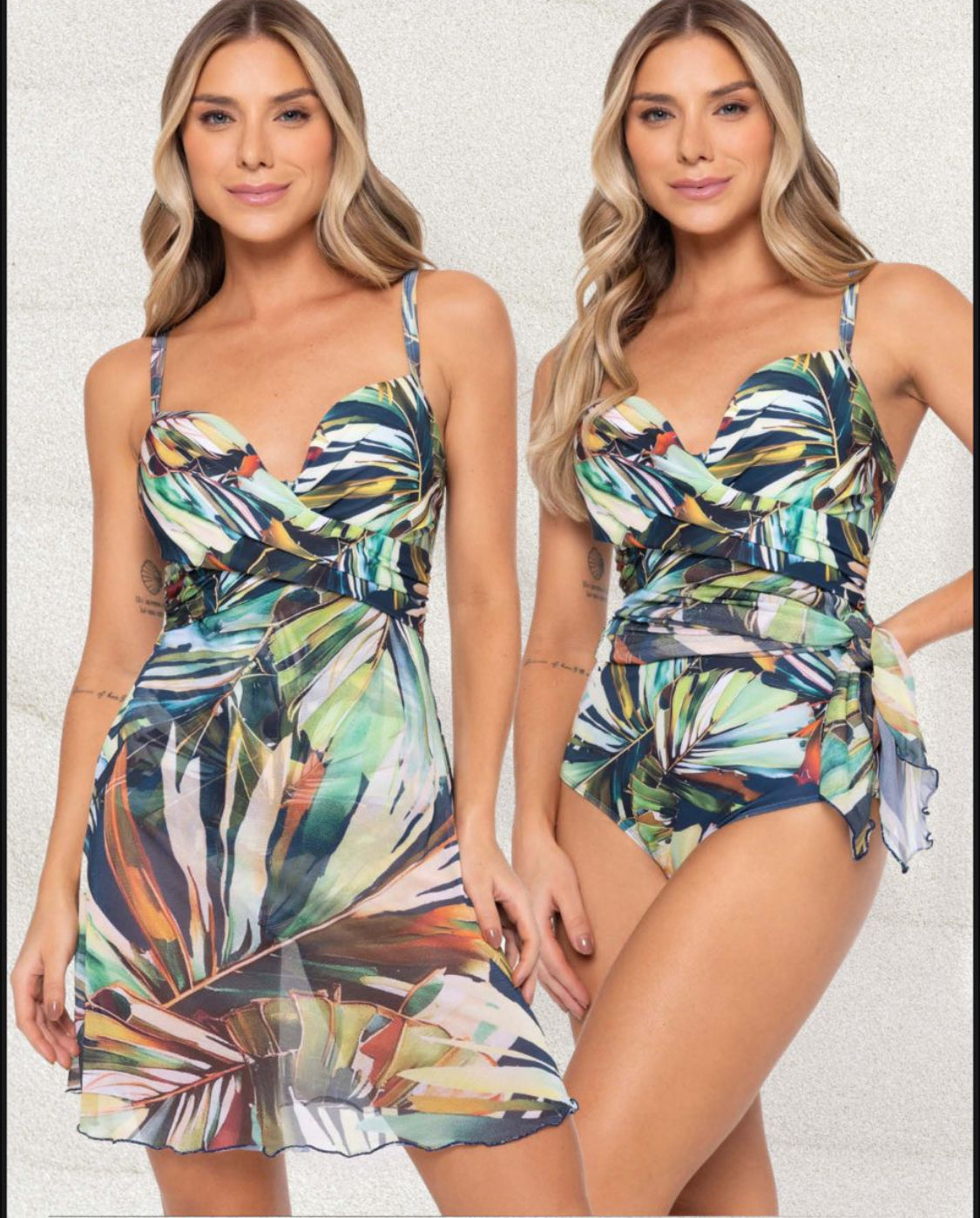 Maiô com Sainha Sobreposta e Bojo – Lilás ou Azul Marinho Estampad