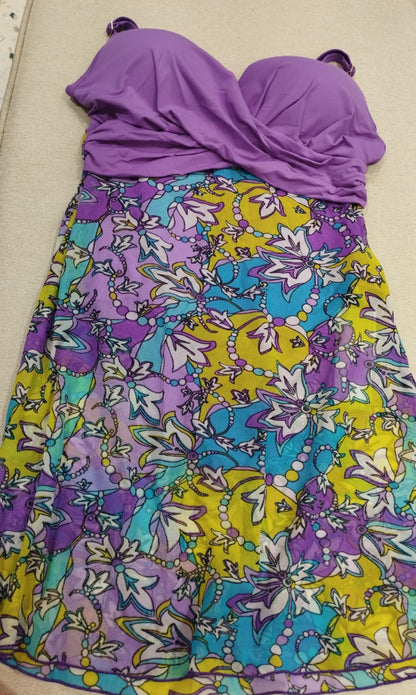 Maiô com Sainha Sobreposta e Bojo – Lilás ou Azul Marinho Estampad