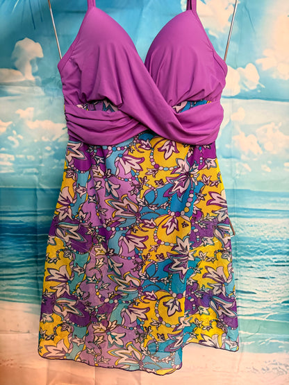 Swimsuit / Maiô com Sainha Sobreposta e Bojo – Lilás ou Azul Marinho Estampad