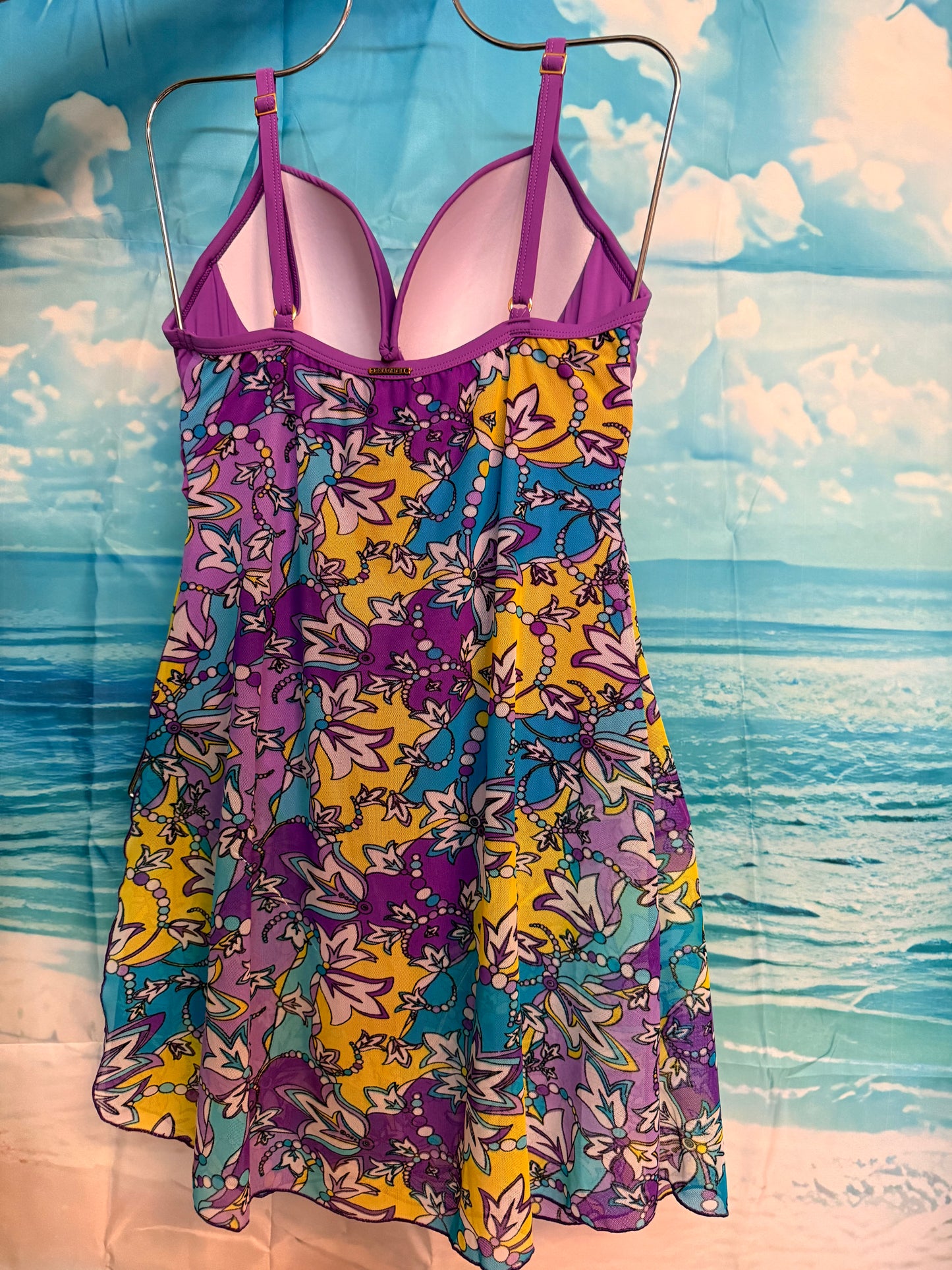 Swimsuit / Maiô com Sainha Sobreposta e Bojo – Lilás ou Azul Marinho Estampad