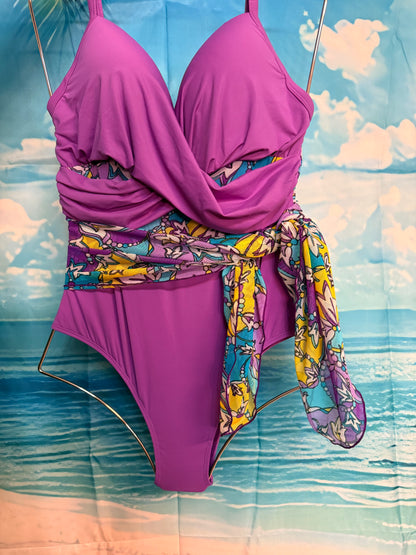 Swimsuit / Maiô com Sainha Sobreposta e Bojo – Lilás ou Azul Marinho Estampad