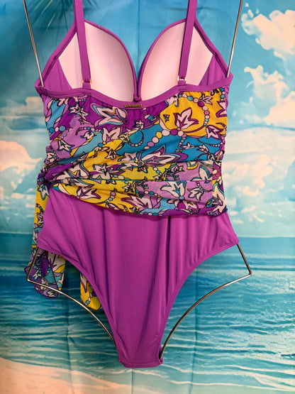 Swimsuit / Maiô com Sainha Sobreposta e Bojo – Lilás ou Azul Marinho Estampad